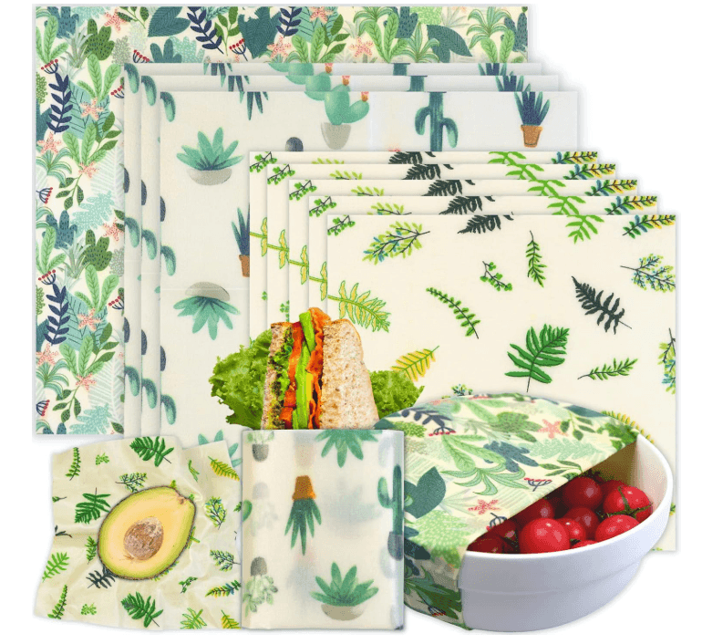 Reusable Beeswax Food Wraps (9 pack : Green Plants)